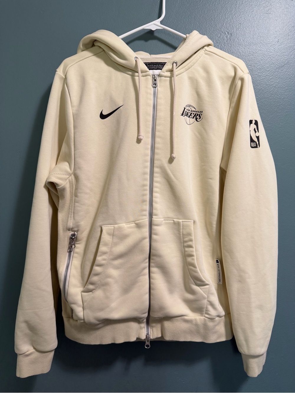 Nike Dri Fit NBA Authentics LAKERS Men's Cream Zippered Hoodie Size Small